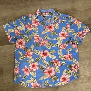 Tommy Bahama The Coconut Point Mens XL Blue Floral IslandZone Button Up Shirt